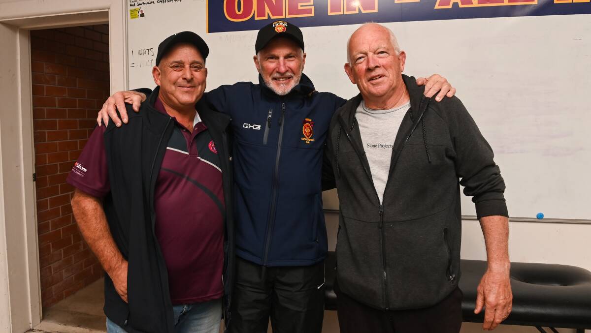 Mick Malthouse with Wes Canny and Peter Wright. Picture: MARK JESSER