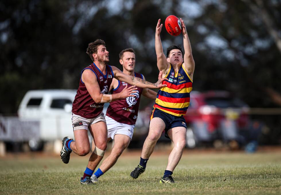 Mark Beale takes a mark under pressure against Culcairn. Picture: JAMES WILTSHIRE