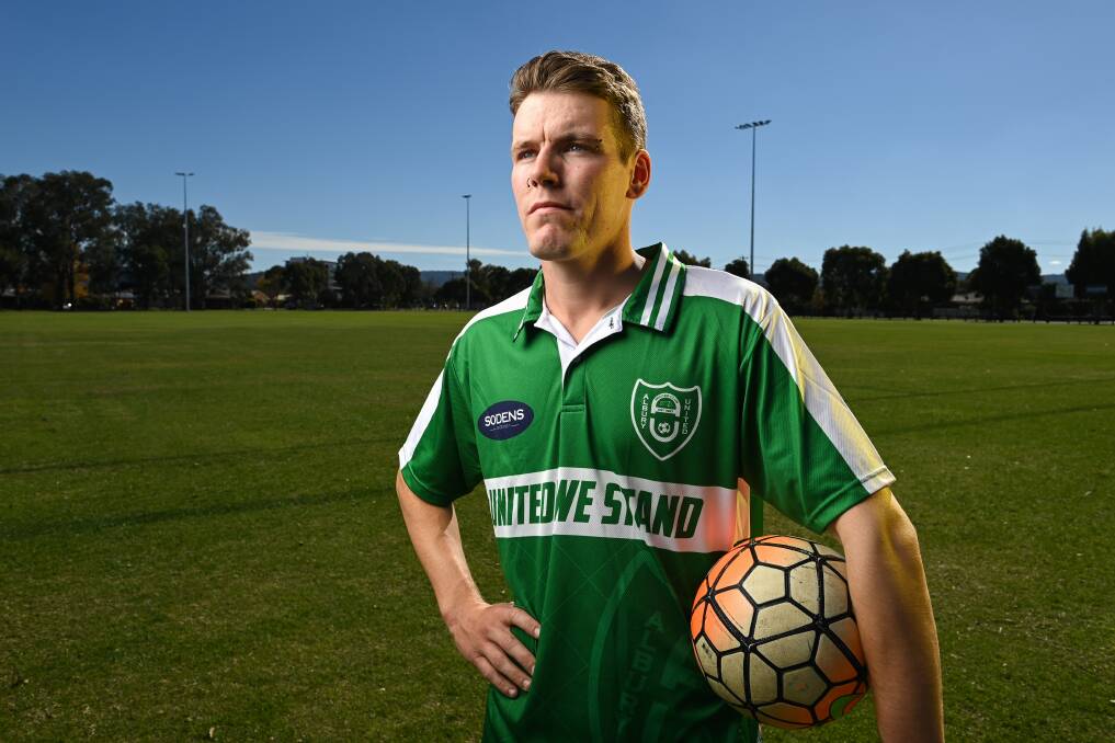 KEY ROLE: Sam Brosolo will be in the thick of the midfield battle when Albury United clash with leaders Myrtleford on Sunday Picture: MARK JESSER