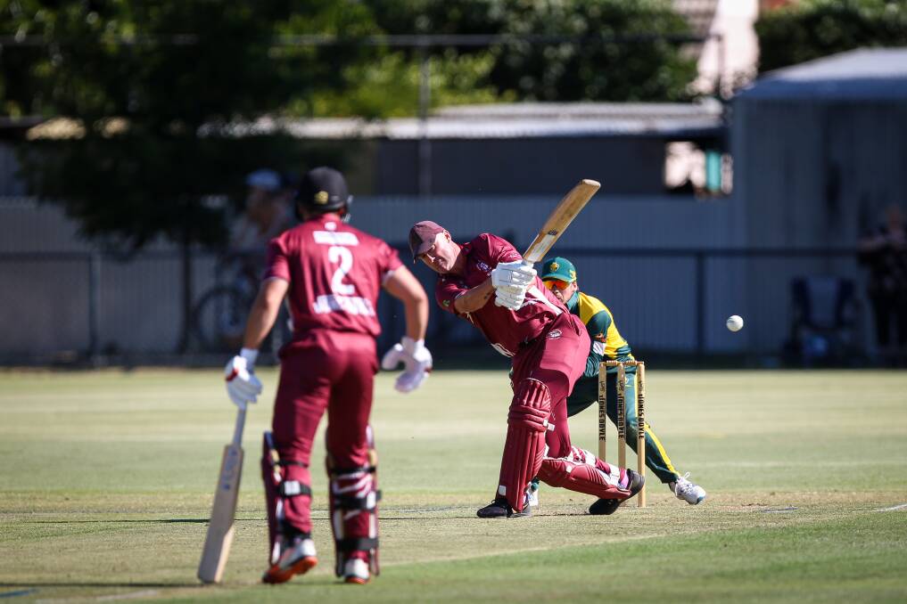 Wodonga's Bob Jackson plays to the leg-side on his way to 46. Picture: JAMES WILTSHIRE