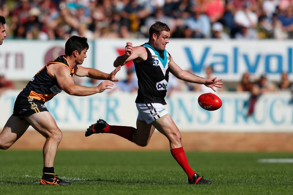 SO CLOSE: Matt Sharp playing for Lavington against Albury in the 2015 Ovens and Murray grand final. The Panthers lost by 29 points. Picture: MARK JESSER