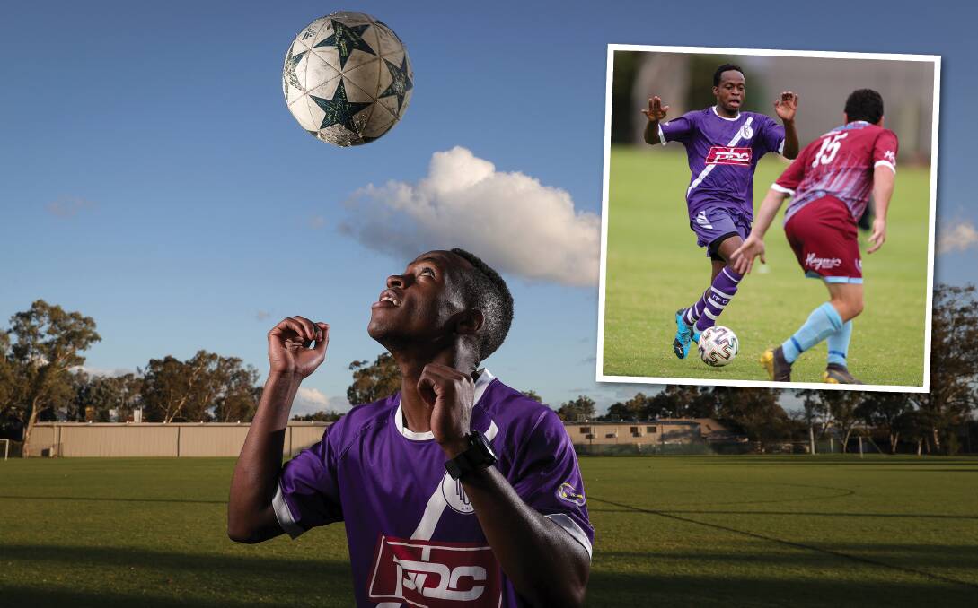 BOX OF TRICKS: Dirck Angalikiyana's quick feet and eye for goal are giving defenders all sorts of problems this season. Pictures: JAMES WILTSHIRE
