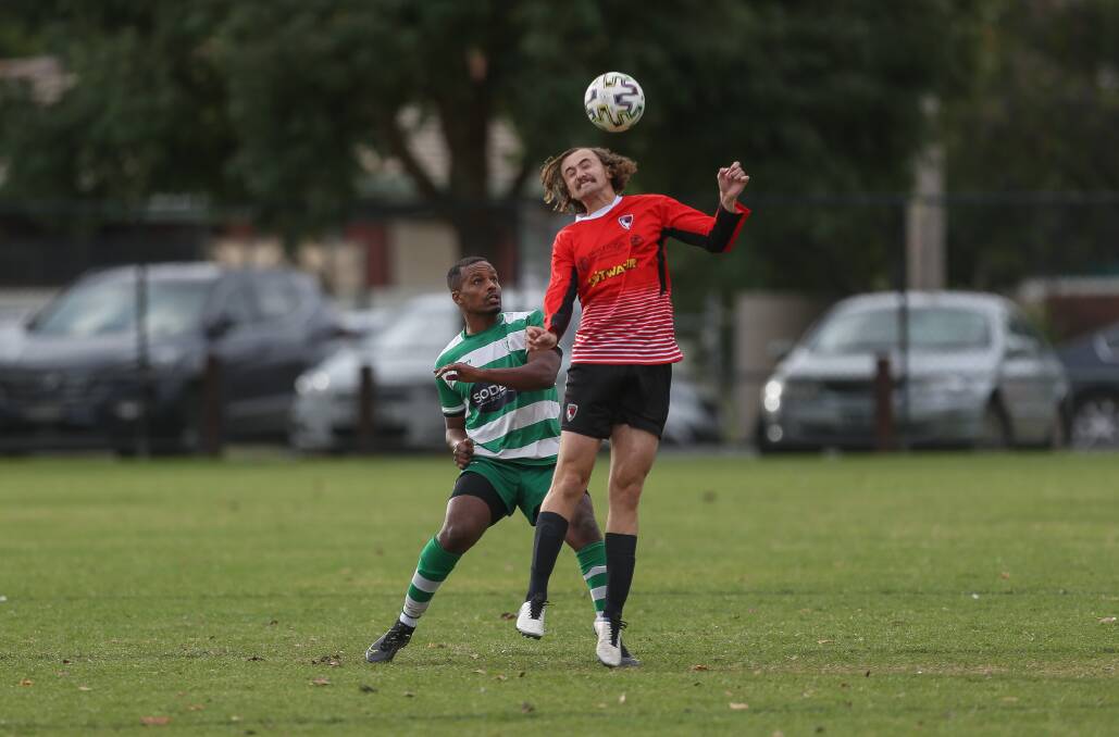 LET'S PUT OUR HEADS TOGETHER: Albury United and Boomers met in one of Sunday's big games. Officials from both clubs are against the idea of reducing the league to eight clubs but admit AWFA could do things differently over the coming years. Picture: TARA TREWHELLA