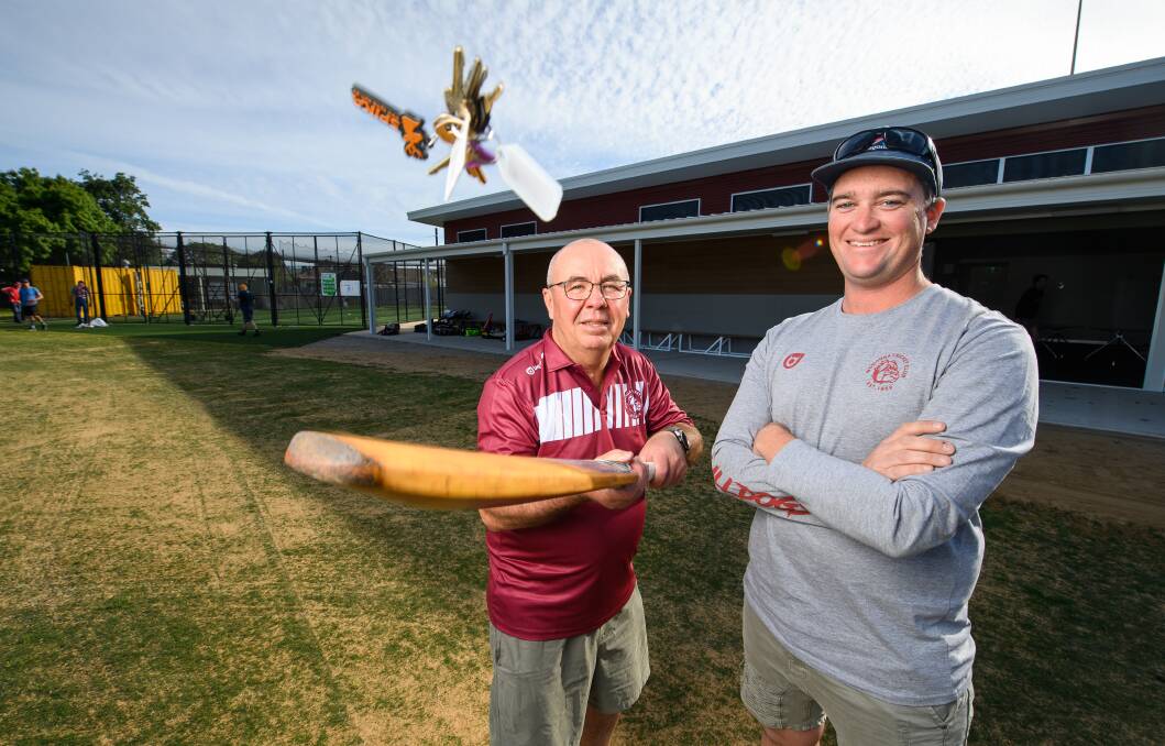 KEY FIGURES: Wodonga CC treasurer Peter Willcox and president Byron Hales outside the new pavilion at Les Cheesley Oval. Picture: MARK JESSER