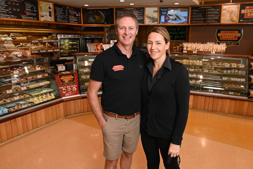 Beechworth Bakery owner Marty Matassoni and his wife Jo. Picture: MARK JESSER