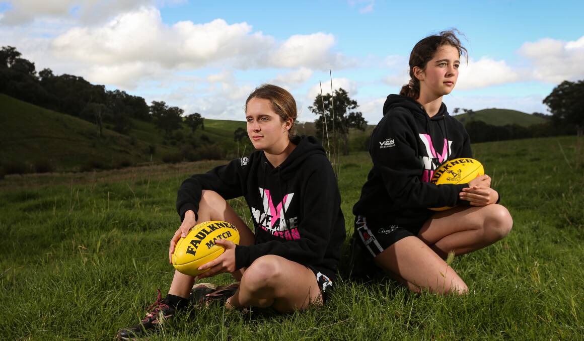EMPTY FEELING: Georgia Wragge, 16, and Imogen Wragge, 12, finished top of the ladder with Lavington Panthers but will only go down in the history books as minor premiers after the season was cancelled. Picture: JAMES WILTSHIRE