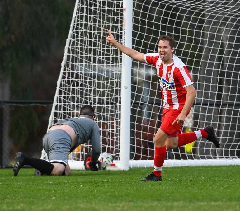 It's now three wins in a row for Wodonga Diamonds thanks to this Luke Behrends' strike. Picture: MARK JESSER