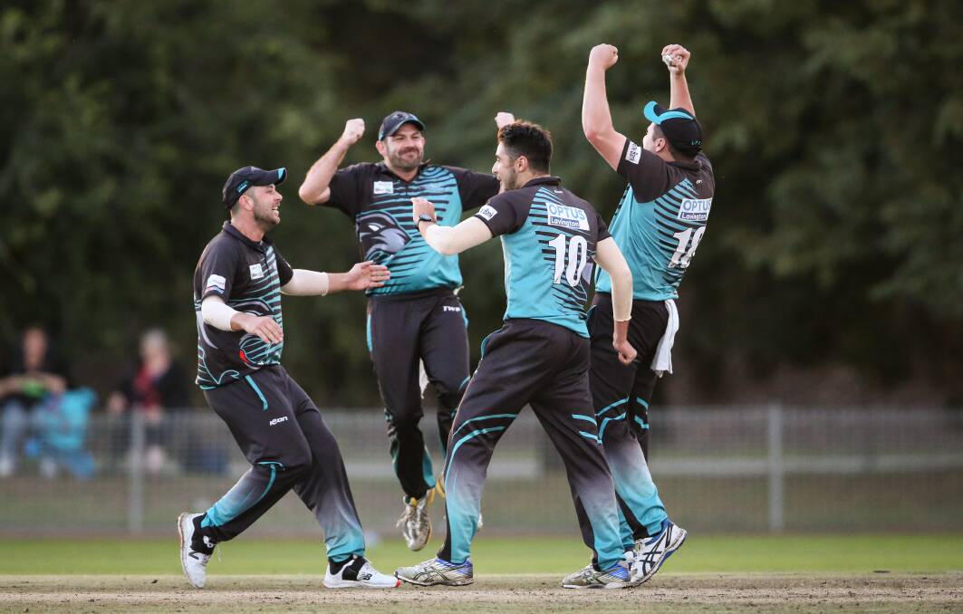 Lavington players celebrate their grand final win in March. Picture: JAMES WILTSHIRE