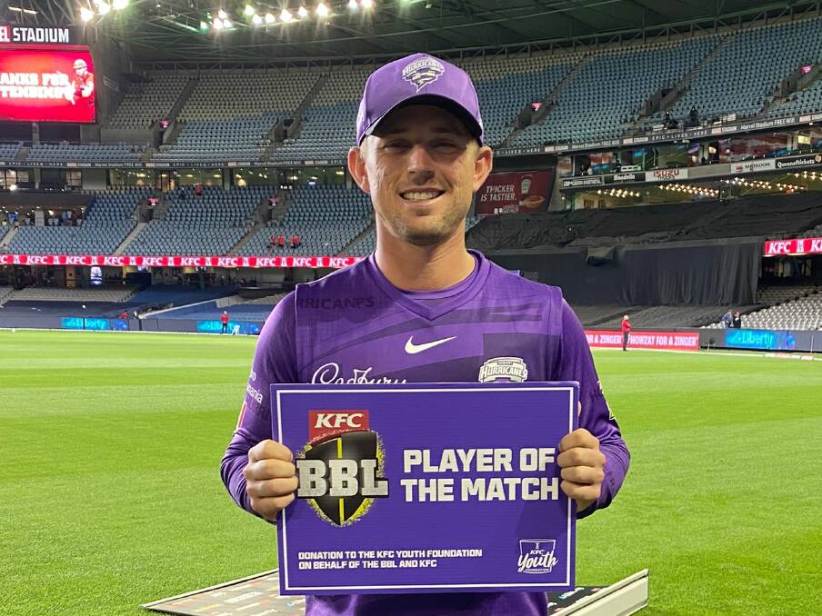PURPLE GAIN: Ben McDermott made a stunning 127 against the Renegades, with Yackandandah the beneficiaries of his nine sixes. Picture: HOBART HURRICANES