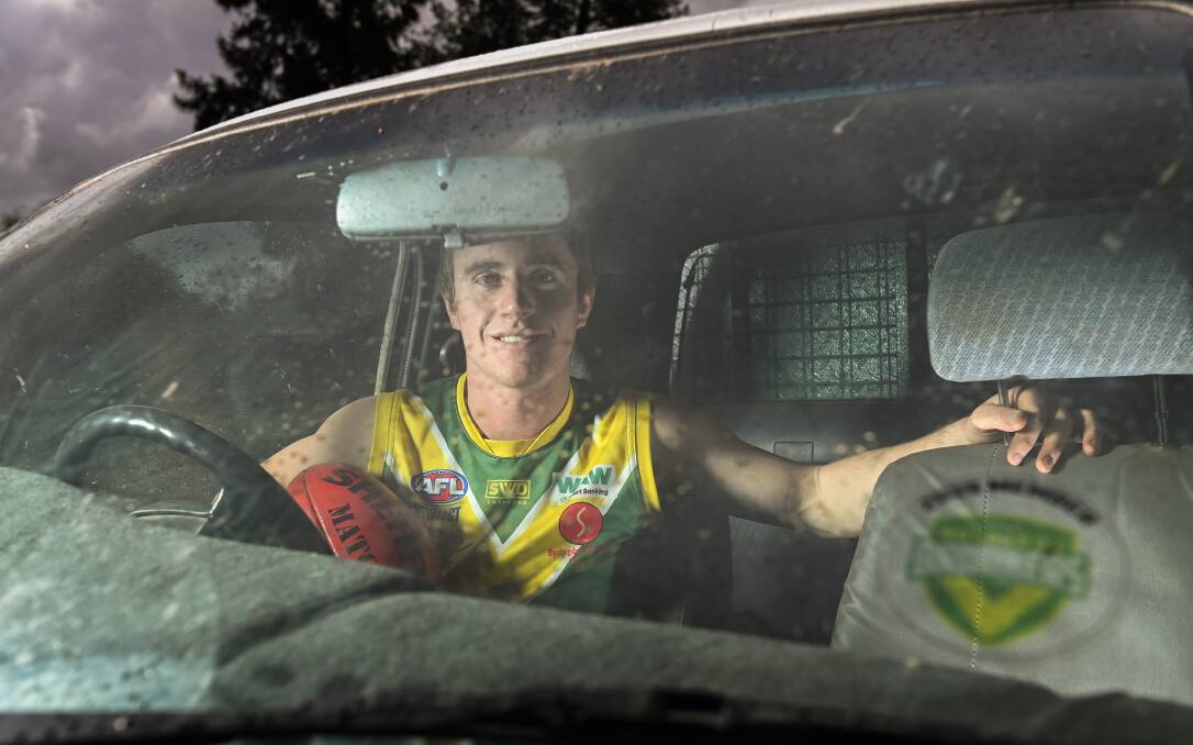Rain or shine, Cooper Walsh's brand of footy has made him a fixture for Holbrook. Picture: MARK JESSER