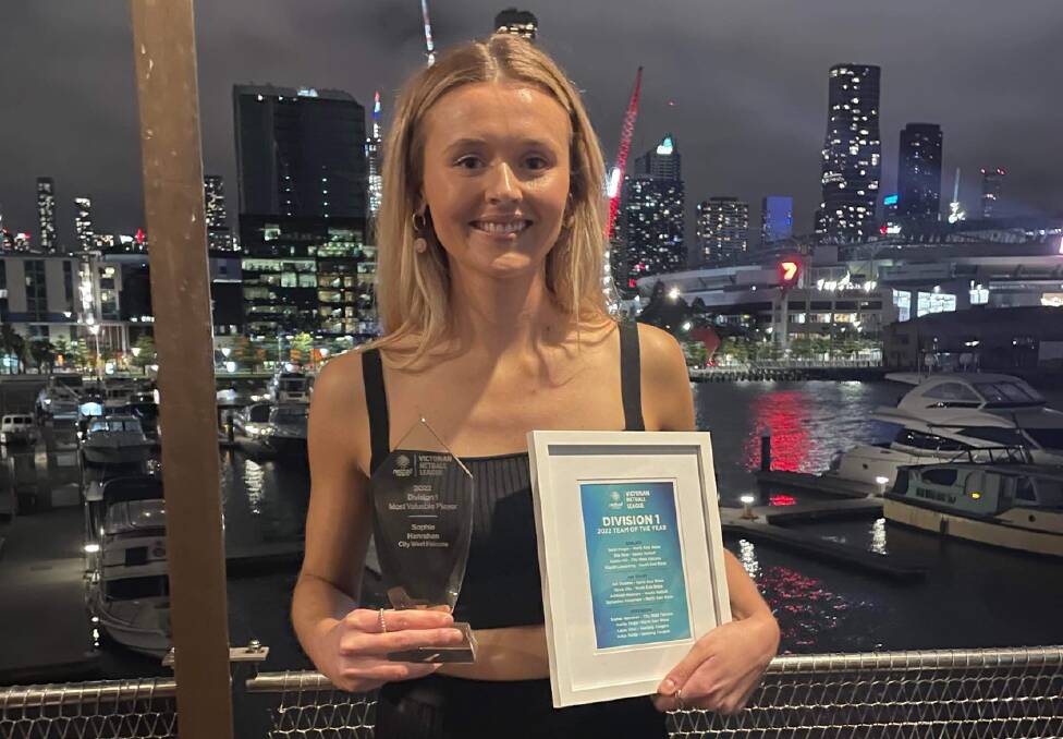 MVP Sophie Hanrahan with her award in Melbourne. She was named in the Division 1 Team of the Year.