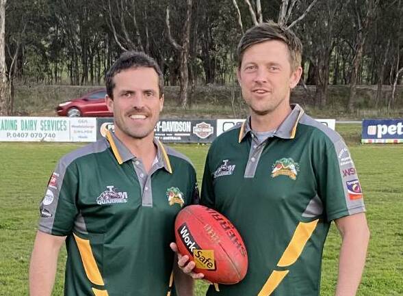 HOP TO IT: Tim Kennedy, right, is growing into his first senior coaching role and the former Wodonga man can't wait to lead Tallangatta again in the TDFL next season.