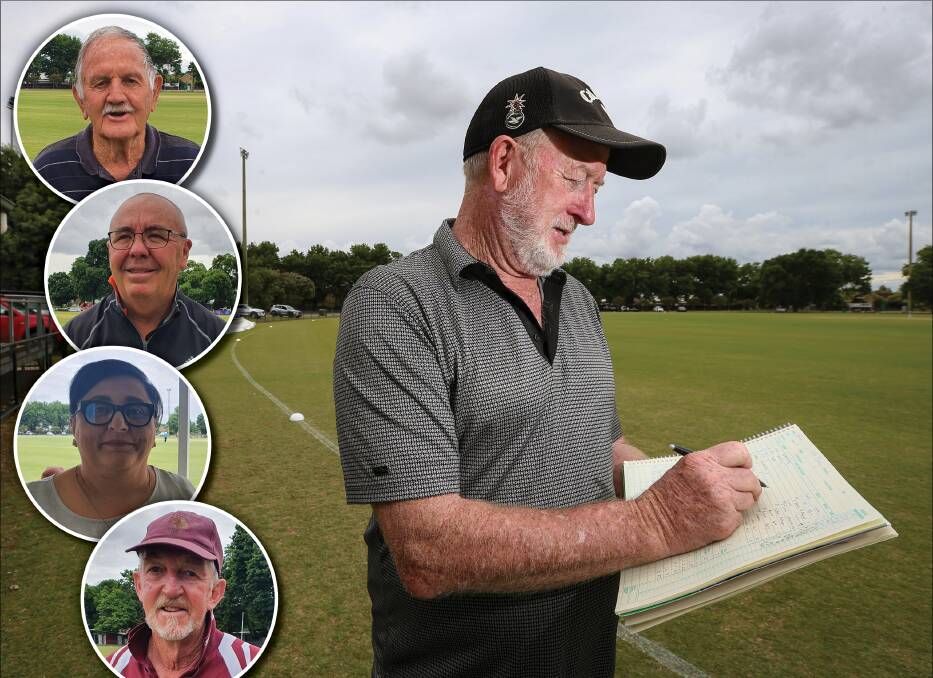 BULLDOG BREED: Bob Craig inspects the score book, while Bill Proud, Peter Willcox, Nadia Dinneen and Laurie Saxon are all working hard behind the scenes to write the next chapter in Wodonga's proud history. Picture: JAMES WILTSHIRE