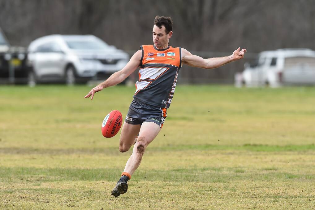 Myles Aalbers in action for Rand-Walbundrie-Walla. Picture by Mark Jesser