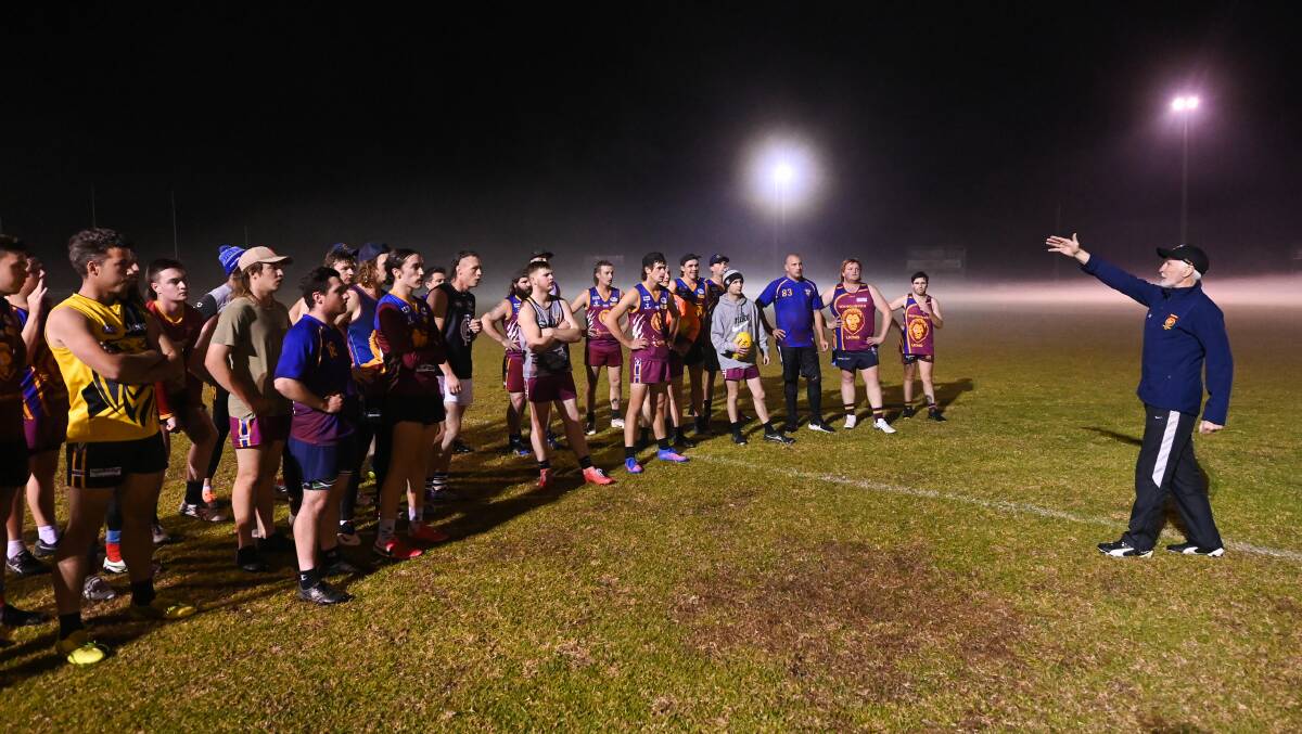 Mick Malthouse takes training at Wahgunyah. Picture: MARK JESSER
