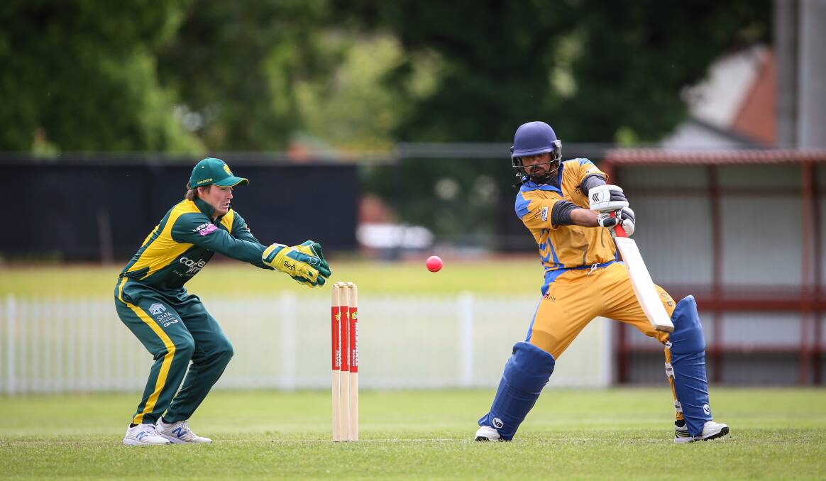 ONE WAY TRAFFIC: Parminder Singh Hundal hits out for New City but the Phoenix had no answer to North Albury on Saturday as the provincial leaders stormed to a nine-wicket victory at Urana Road Oval. Picture: JAMES WILTSHIRE