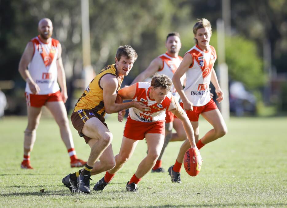 Action from Chiltern's narrow win over Kiewa-Sandy Creek. Picture: ASH SMITH