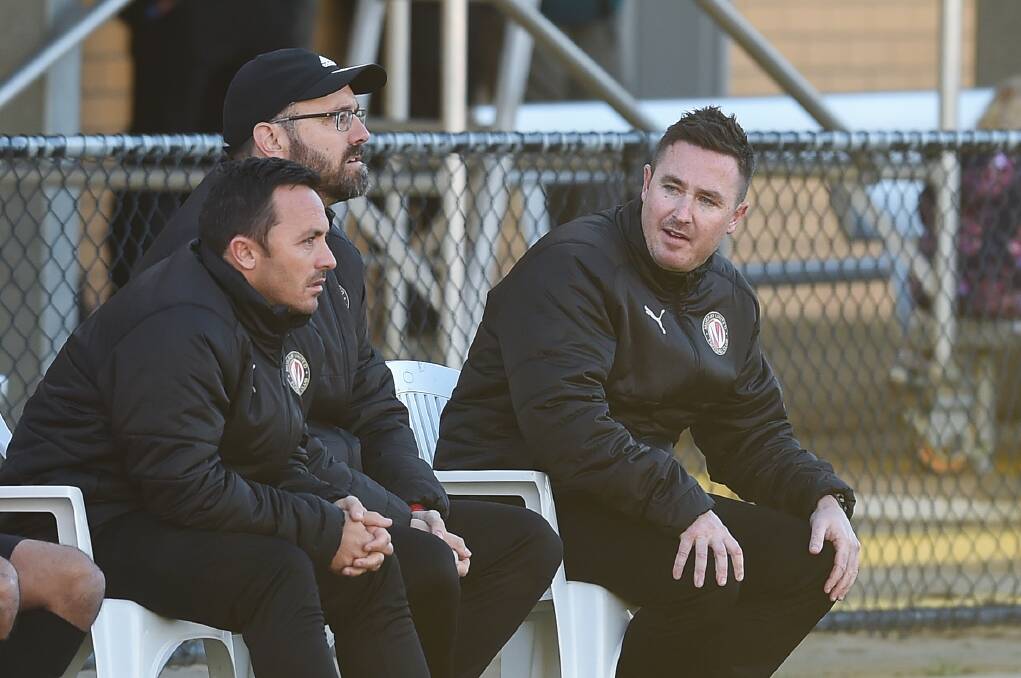 Matt Campbell (centre) and Elliot Jones (right) worked together at Murray United. Picture: 