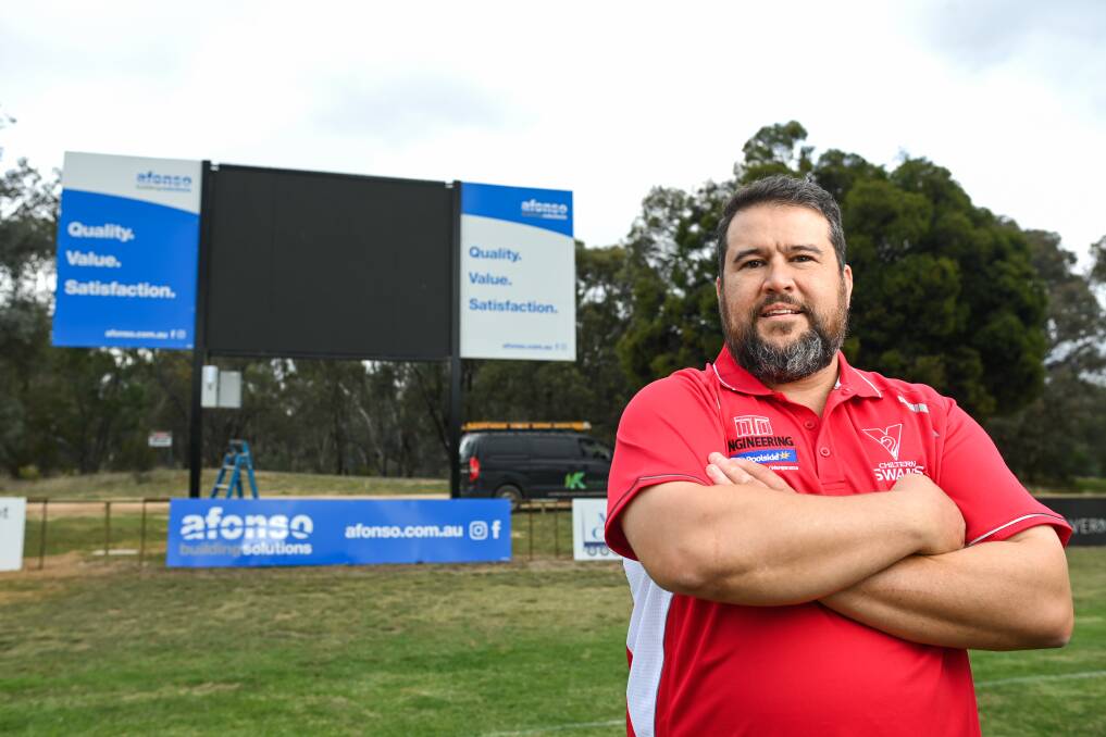 Jarrod O'Neill in front of the club's new electronic scoreboard. Picture: MARK JESSER