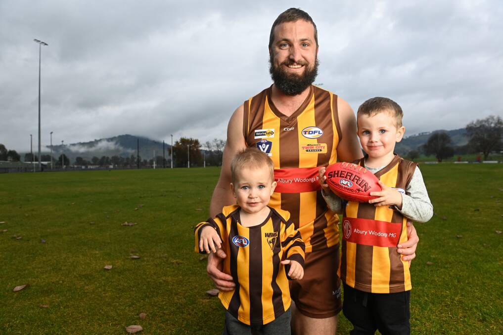 Kiewa-Sandy Creek vice-captain Callum Turner will be hoping to celebrate his first Tallangatta & District League premiership as Albert and Vance's dad when September rolls around. Picture by Mark Jesser