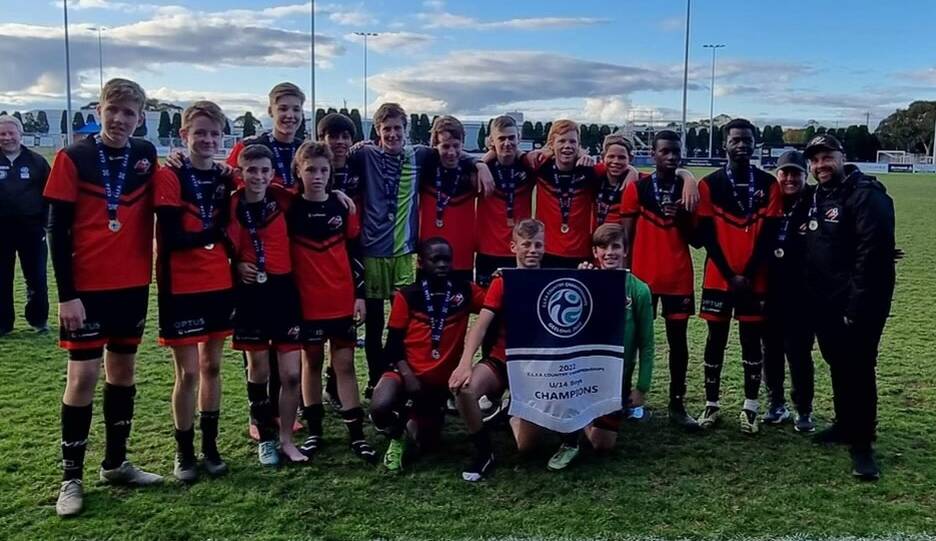 STATE CHAMPIONS: AWFA's under-14 boys were one of eight sides representing our region to make the final of the Victorian Country Championships in Geelong over the long weekend, with six returning to the Border as winners.