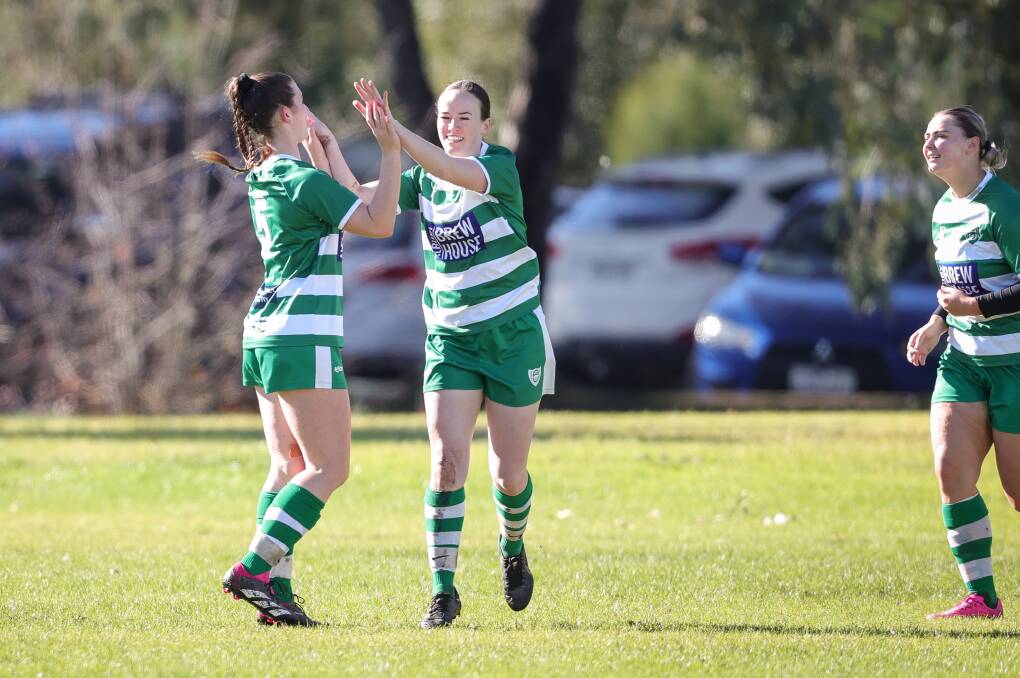 Ruby Leslie celenbrates a goal for Albury United. Picture by James Wiltshire