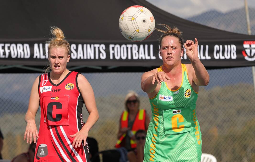 North Albury's Emily Browne in action against Myrtleford. Picture: JAMES WILTSHIRE