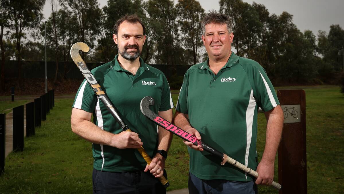 STICK WITH US: Matt Davis (right) and Ben Martin will coach the Albury-Wodonga Spitfires women's team in the Capital League next season. Picture: JAMES WILTSHIRE