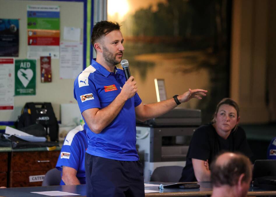 Jason Marks addressed Corowa-Rutherglen members on the night the club voted to withdraw its football sides from the Ovens and Murray this season. Picture by James Wiltshire