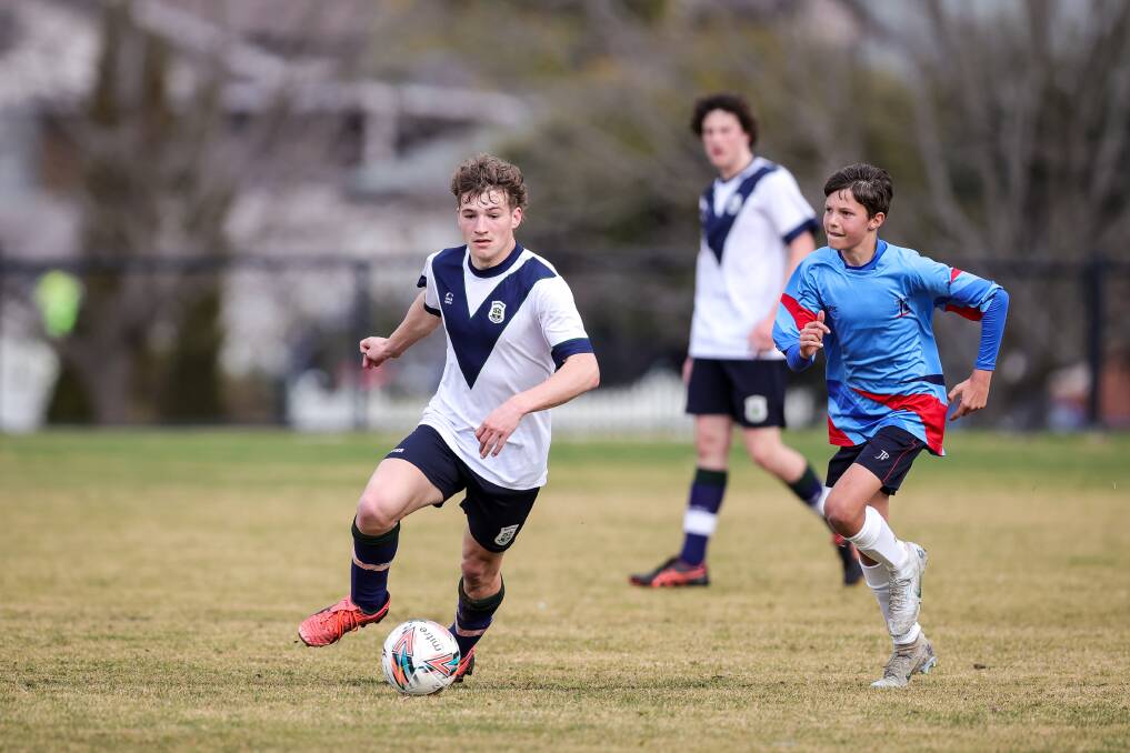 Cody Gardiner on the ball for Xavier High School against St John Paul II College. Picture: JAMES WILTSHIRE