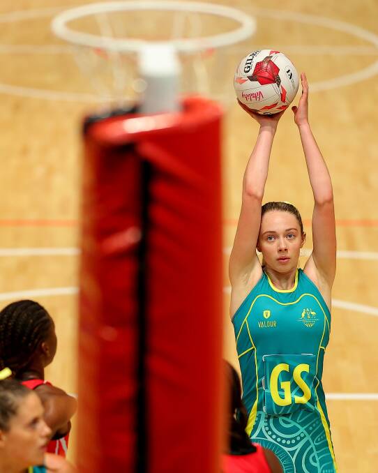 Mia Lavis in action at the Commonwealth Youth Games. Picture by Netball Australia