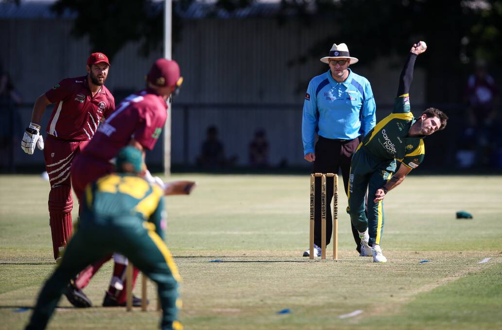 FAST AND FURIOUS: Jake Burge and the North Albury bowlers were superb in restricting Wodonga to 9/105 in the T20 grand final. The Hoppers went on to win by four wickets at Les Cheesley Oval. Picture: JAMES WILTSHIRE