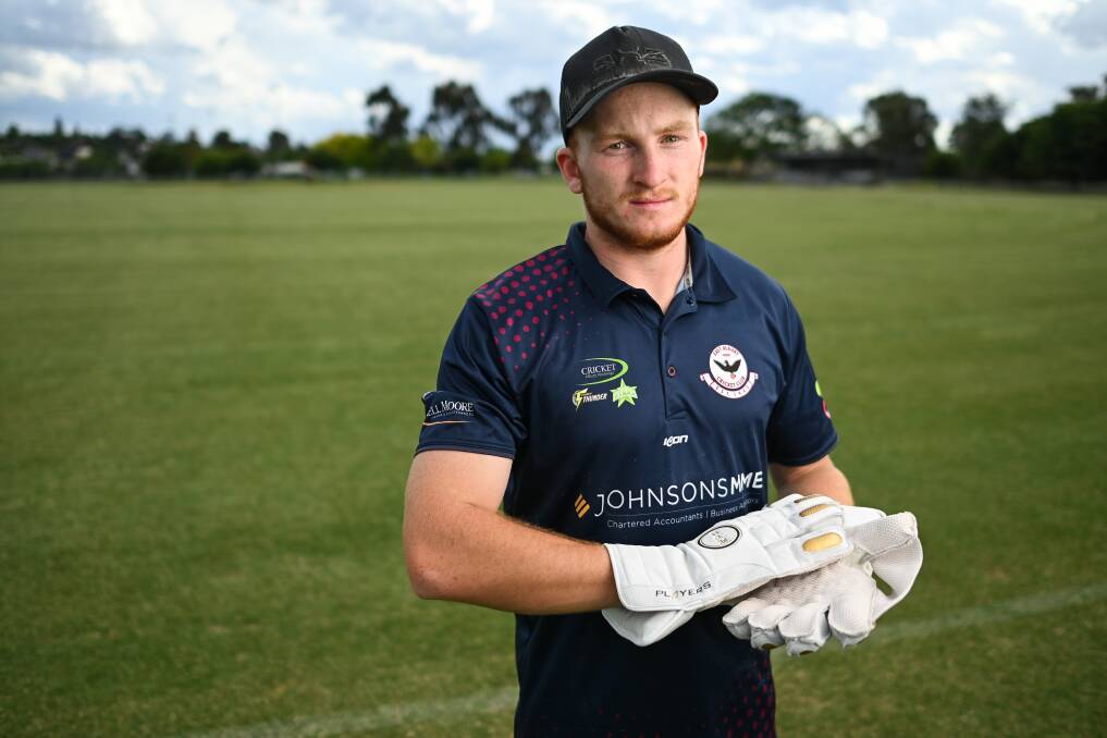 FOCUSED: East Albury's Miles Hemann-Petersen, 17, worked hard through the winter to improve his wicketkeeping skills and it's already paying off. Picture: MARK JESSER