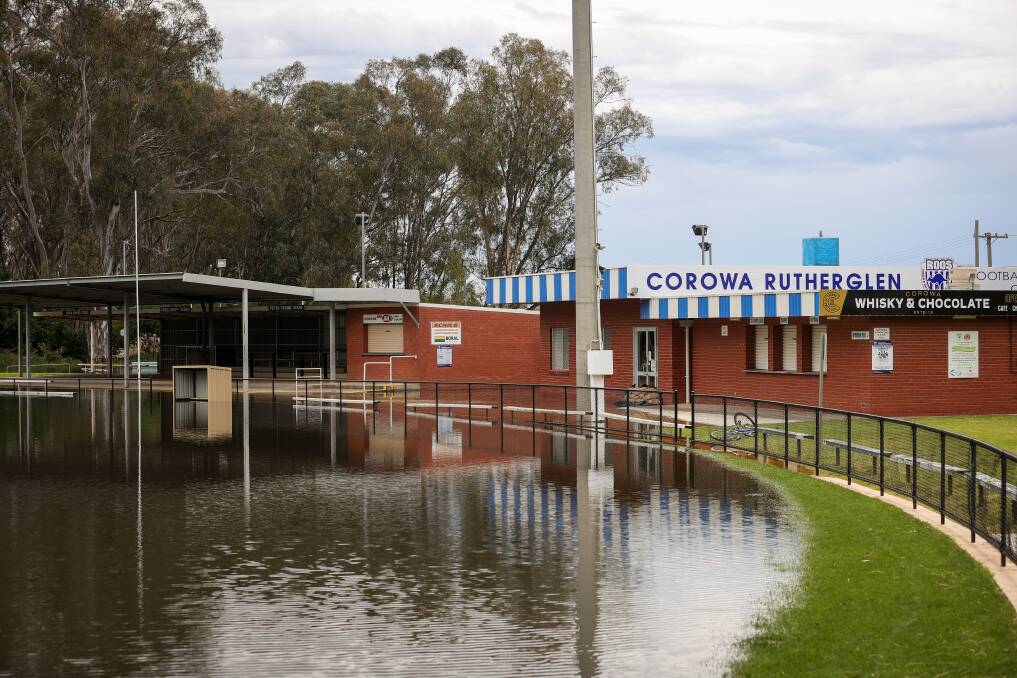Floodwater caused major damage at Corowa-Rutherglen's John Foord Oval. Picture by James Wiltshire