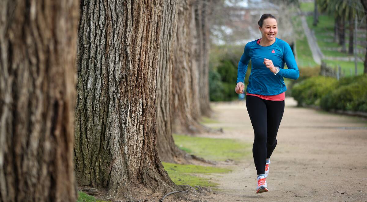 Elite triathlete Angela Sandral out for a run in Albury. Picture: JAMES WILTSHIRE