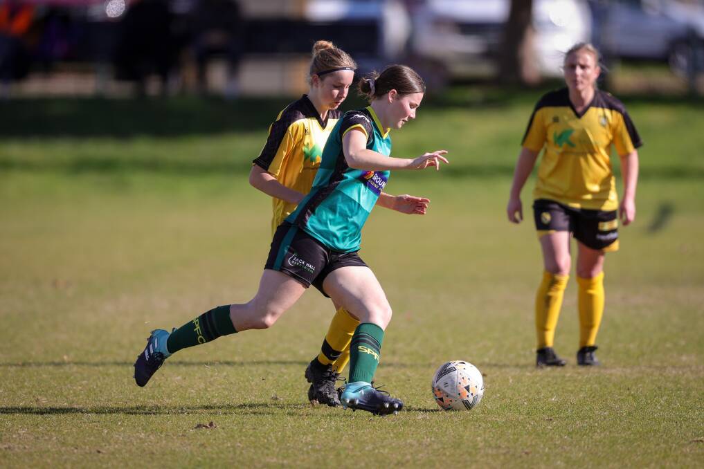Two-goal Claire Mahoney on the ball for St Pats. Picture: JAMES WILTSHIRE
