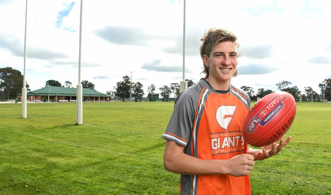 POST-ER BOY: Nathan Wardius is creating plenty of excitement at Rand-Walbundrie-Walla in his first full year of senior footy. He booted nine goals against CDHBU in what turned out to be the final game of the home-and-away season. Picture: MARK JESSER