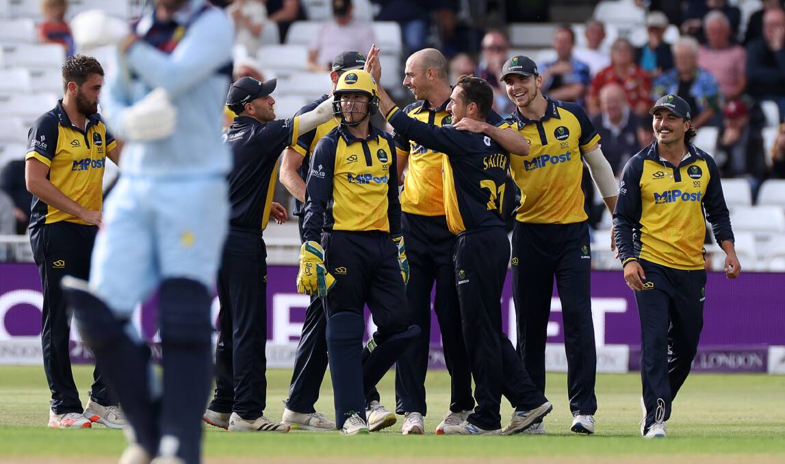 Joy for James Weighell (centre) as Glamorgan get on top against Durham.