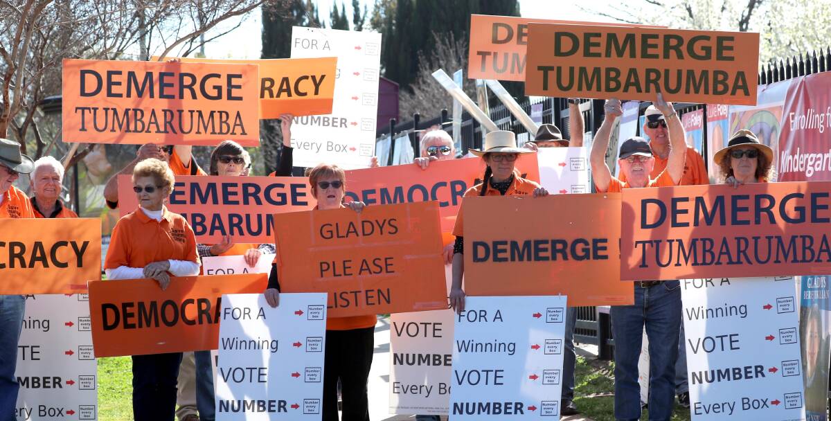 NO BACKING DOWN: Tumbarumba residents calling for a demerger of Snowy Valleys Council. The town has long advocated for the former Tumbarumba and Tumut Shire councils to be reinstated. Picture: Les Smith