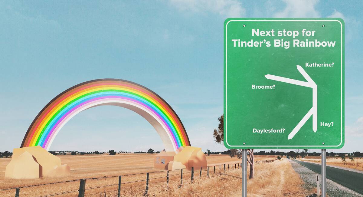 NEXT SPOT: After receiving thousands of submissions, Tinder Australia's 'The Big Rainbow Project' has announced the four towns in the final stretch to secure the country's newest landmark. Picture: Supplied.