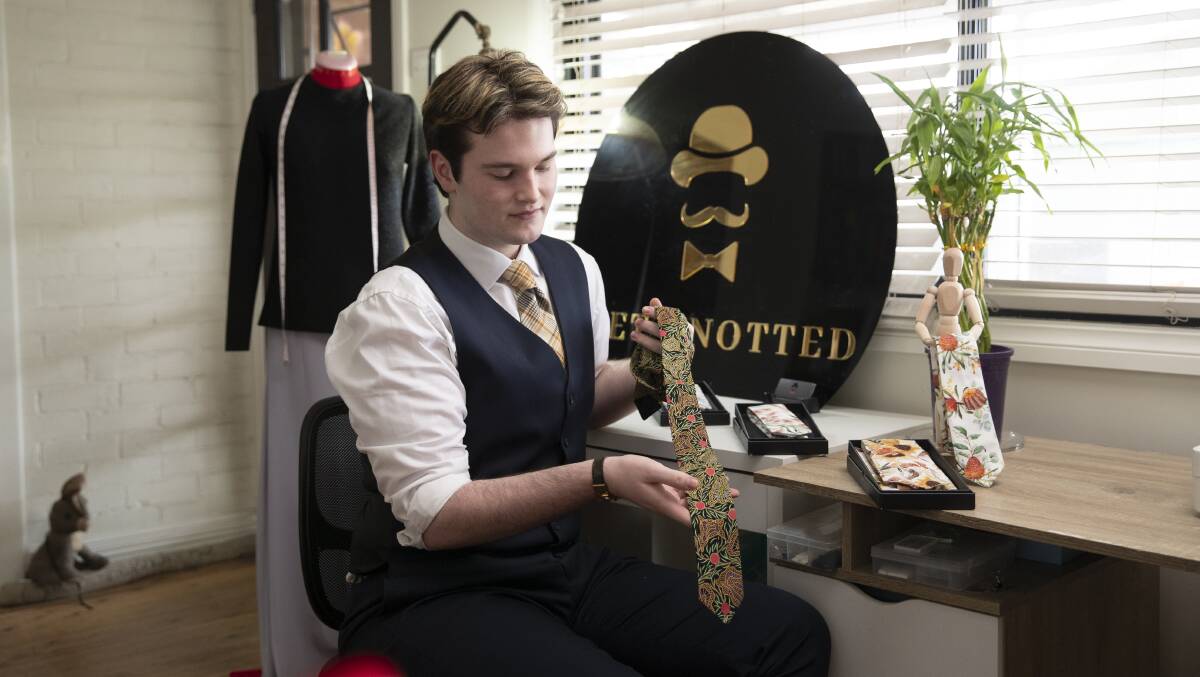 TO TIE FOR: Teenage tie maker Bryce Hagen believes style is a very personal choice, but for him, the tie is always in vogue. Picture: Madeline Begley 