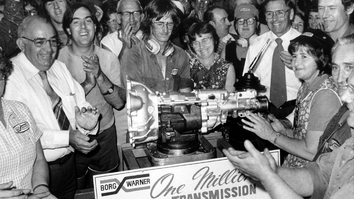 The 1,000,000th transmission at Borg-Warner on November 24, 1981. Wal McVicar is pictured on the right. Picture: BORDER MAIL ARCHIVES