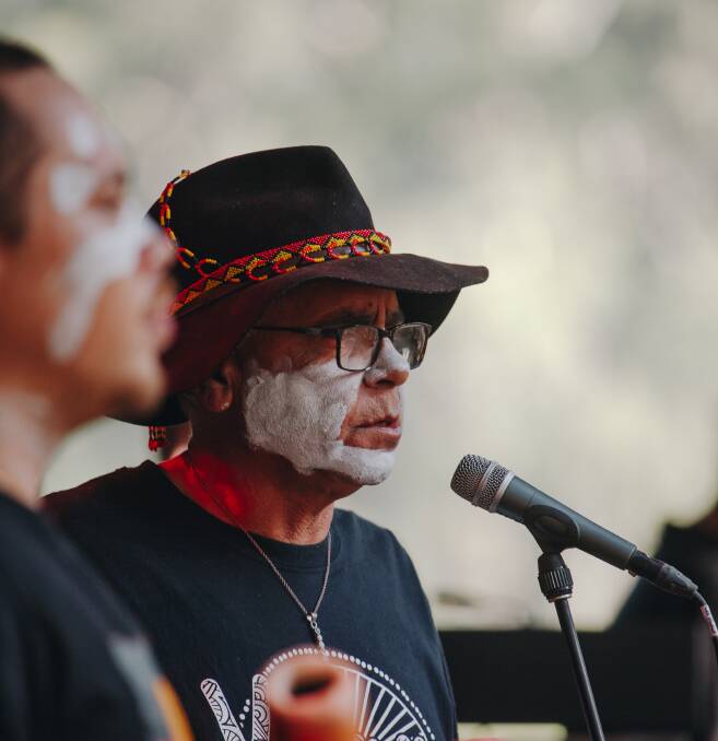 SING-A-LONG: Yorta Yorta performers Shane Charles and Dylan Charles at the Strawberry Fields Festival. The event attracts about 10,000 patrons to the Greater Border region, up from less than 1000 since it began in 2000.
