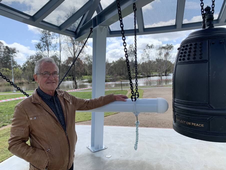 Chair of the Rotary peace bell Albury-Wodonga project Jos Weemaes at the site of the peace bell at Wodonga's Belvoir Park. Picture by Caroline Tung