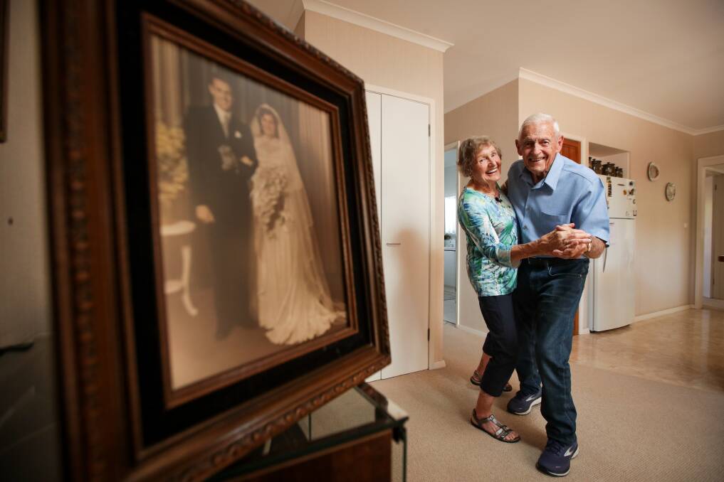 STILL GOING STRONG: Albury couple Beryl, 92, and Wal McVicar, 94, celebrate their 70th wedding anniversary today. They were married on February 16, 1952. Picture: JAMES WILTSHIRE. 