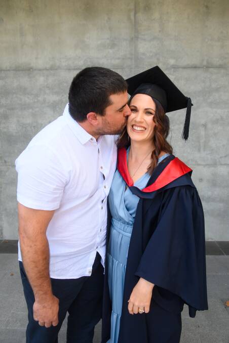 BIG MOMENT: Joel Witte celebrates with wife Elly Mae Witte, who graduated from a Bachelor of Nursing from La Trobe University. 