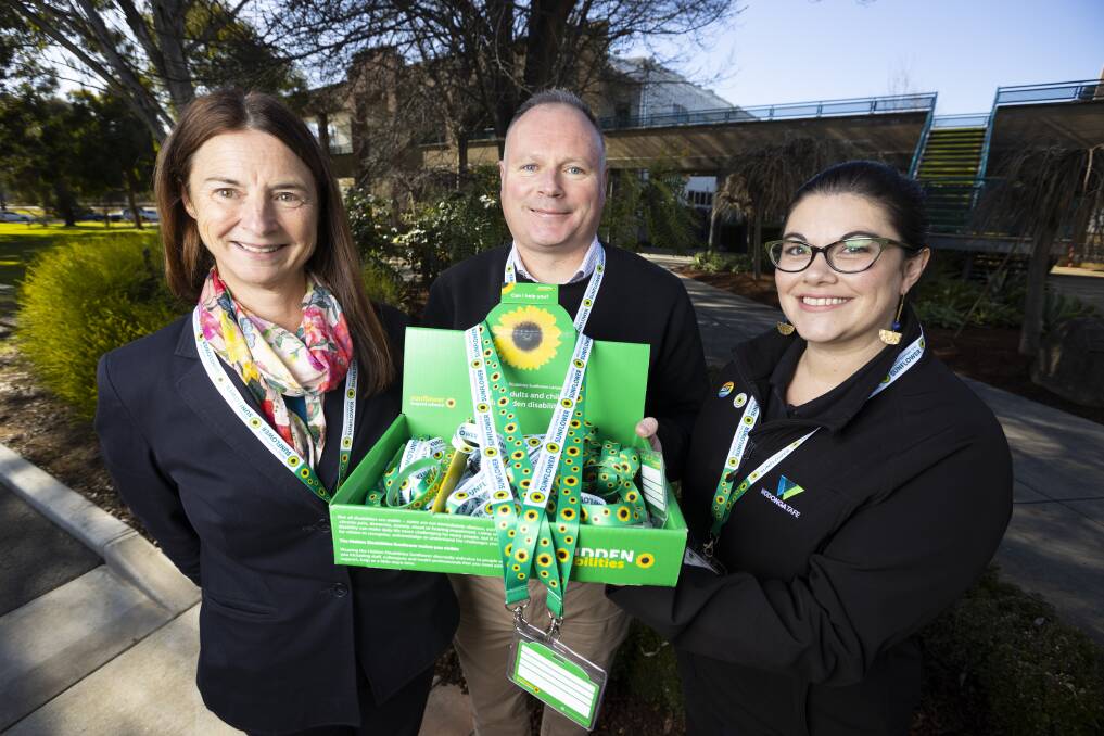 HELPING HAND: Wodonga TAFE director of education and training Janelle Cretney, national disability coordination officer Paul Power, and careers advisor Summer Matthews, are providing services for the initiative. Picture: ASH SMITH
