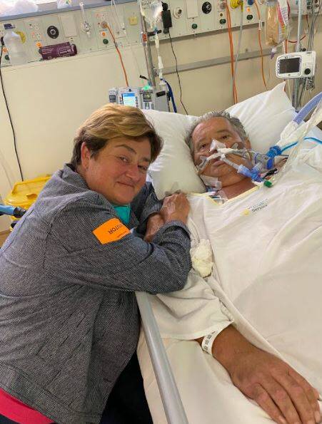 WAITING: Jackie Monk with her husband David Kiefel at The Alfred hospital intensive care unit. Picture: SUPPLIED