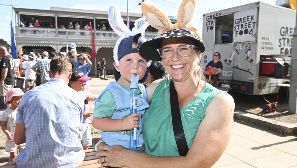 Beechworth resident Joanna Schirrman with son Spencer, 2, had a whole lot of fun at the festival - Jack loved the firetrucks. Picture by Mark Jesser.
