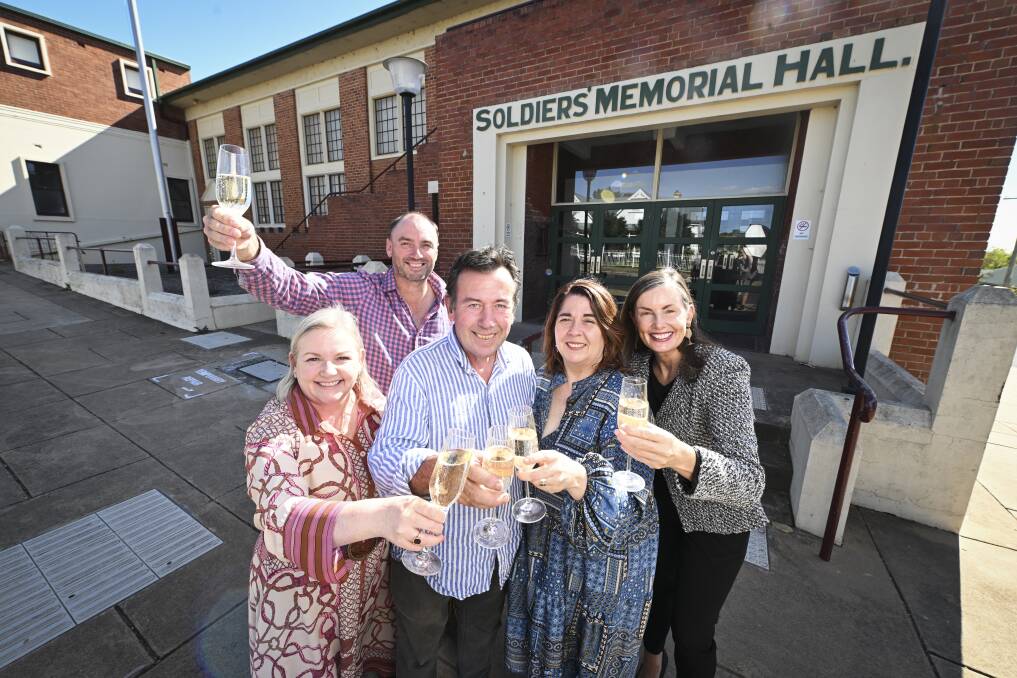 Mell Millgate, Damien Cofield, Pickled Sisters owners Stewart Gilchrist and Marion Hansford with Kate Calder look forward to a night of celebration at the Rutherglen Memorial Hall. Picture by Mark Jesser.